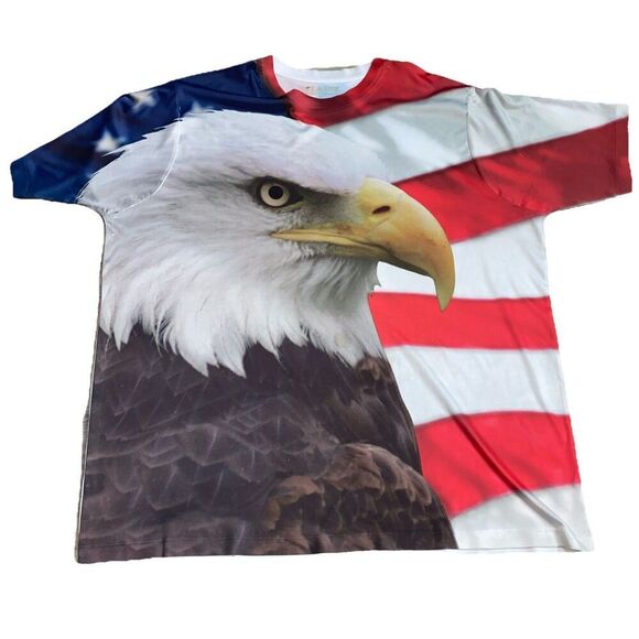 GET A LIFE Polyester USA Flag Eagle Printed Men's Patriotic T-shirt  size 2XL - Picture 1 of 10